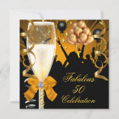 50 & Fabulous Gold Black Birthday Champagne Kaart (Voorkant)