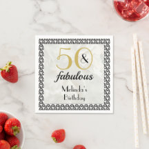 50 & Fabulous Gold & Black Marble Birthday Napkins