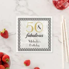 50 & Fabulous Gold & Black Marble Birthday Napkins Servet