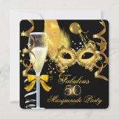 50 & Fabulous Gold Black Masquerade Party Kaart (Voorkant)