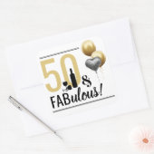 50 & Fabulous Gold & Black Modern Square Sticker (Envelop)