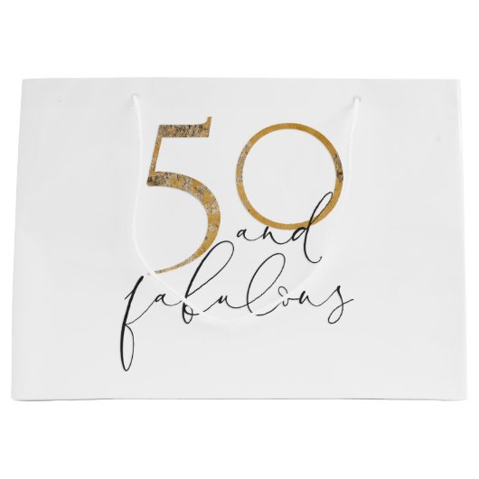 50 & Fabulous Gold Black & White 50e verjaardag Groot Cadeauzakje (Voorkant)