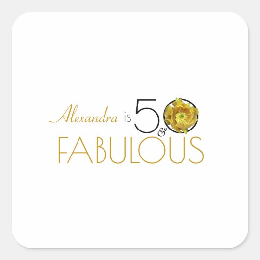 50 & Fabulous Gold & Black Yellow Cactus Flower Vierkante Sticker (Voorkant)