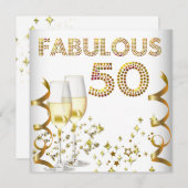 50 Fabulous Gold Champagne Birthday Party Kaart (Voorkant / Achterkant)
