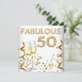 50 Fabulous Gold Champagne Birthday Party Kaart (Staand voorkant)