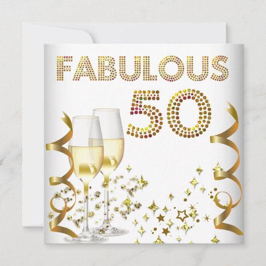 50 Fabulous Gold Champagne Birthday Party Kaart (Voorkant)