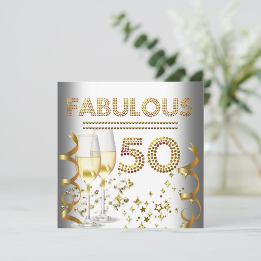 50 Fabulous Gold Champagne Kaart (Staand voorkant)