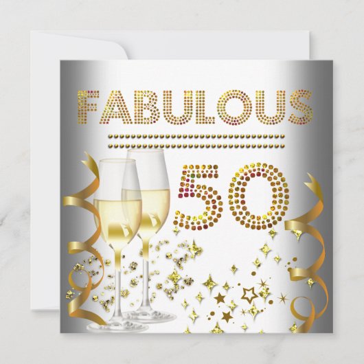 50 Fabulous Gold Champagne Kaart (Voorkant)