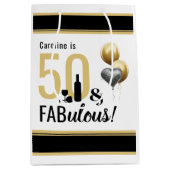 50 & Fabulous Gold en zwarte moderne feestdag Medium Cadeauzakje (Voorkant)