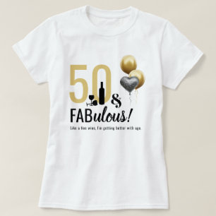 50 & Fabulous Gold en zwarte moderne feestdag T-shirt