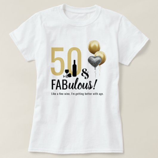 50 & Fabulous Gold en zwarte moderne feestdag T-shirt (Design voorkant)