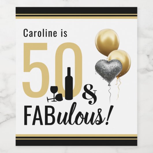 50 & Fabulous Gold en zwarte moderne feestdag Wijn Etiket (Enkel label)