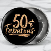 50 & Fabulous Gold Glitter 50th Birthday Sparkle Ronde Button 3,2 Cm