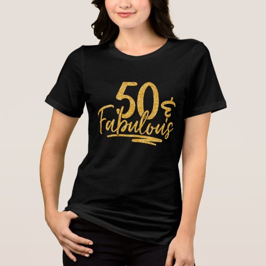 50 & Fabulous Gold Glitter 50th Birthday Sparkle Tri-Blend Shirt (Voorkant)