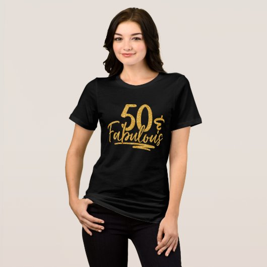 50 & Fabulous Gold Glitter 50th Birthday Sparkle Tri-Blend Shirt (Voorkant volledig)
