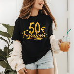 50 & Fabulous Gold Glitter 50th Birthday Sparkle Tri-Blend Shirt<br><div class="desc">Dit moderne ontwerp is voorzien van de tekst "50 & Fabulous" in gouden glitter kalligrafie script. Perfect als cadeau of voor een 50ste verjaardagsfeestje.</div>