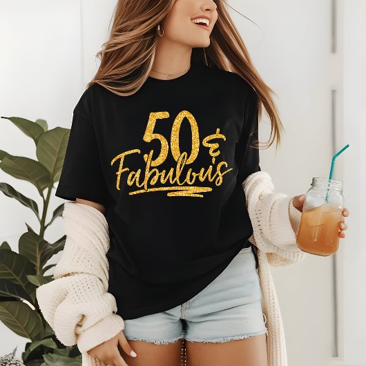 50 & Fabulous Gold Glitter 50th Birthday Sparkle Tri-Blend Shirt
