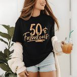 50 & Fabulous Gold Glitter 50th Birthday Sparkle Tri-Blend Shirt<br><div class="desc">Dit moderne ontwerp is voorzien van de tekst "50 & Fabulous" in gouden glitter kalligrafie script. Perfect als cadeau of voor een 50ste verjaardagsfeestje.</div>