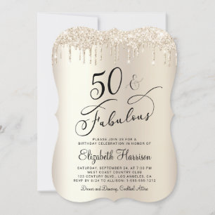 50 Fabulous Gold Glitter Birthday Party Kaart