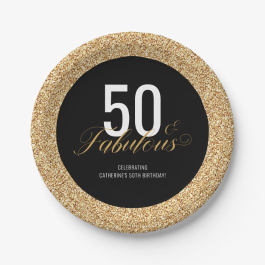 50 & Fabulous Gold Glitter Birthday Party Papieren Bordje (Voorkant)