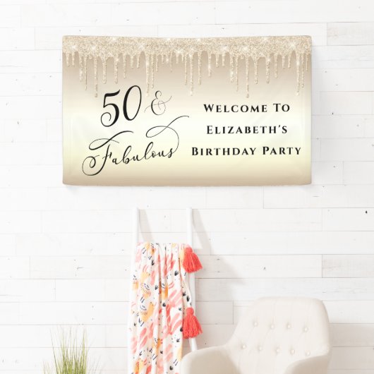 50 Fabulous Gold Glitter Birthday Spandoek (Insitu)