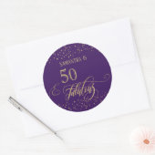 50 & Fabulous Gold Glitter Confetti, Deep Paarse Ronde Sticker (Envelop)