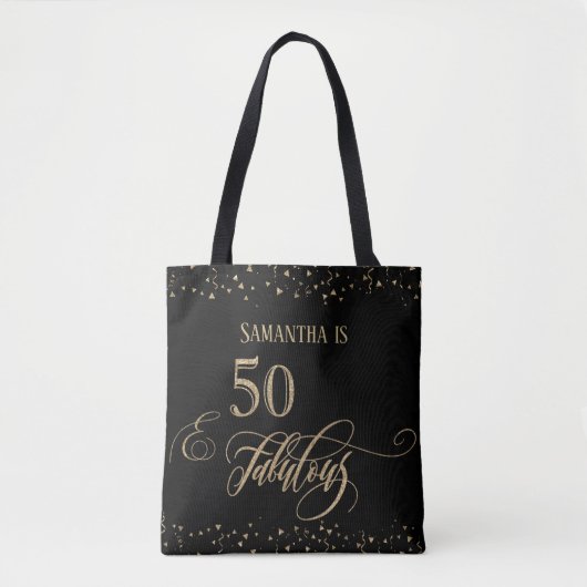 50 & Fabulous Gold Glitter Confetti, zwart Tote Bag (Voorkant)