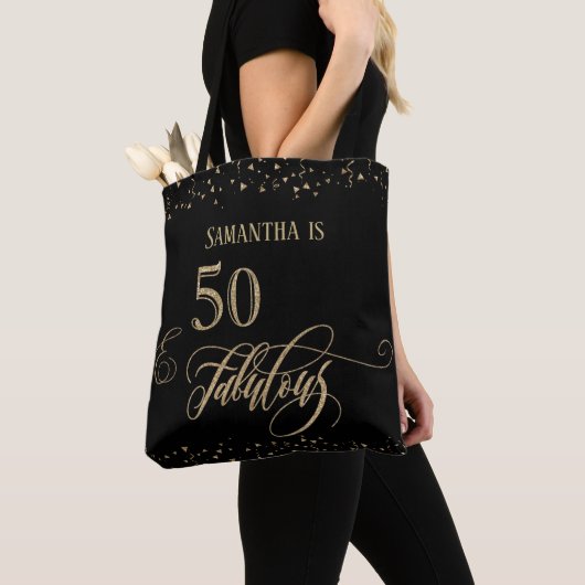 50 & Fabulous Gold Glitter Confetti, zwart Tote Bag (Dichtbij)