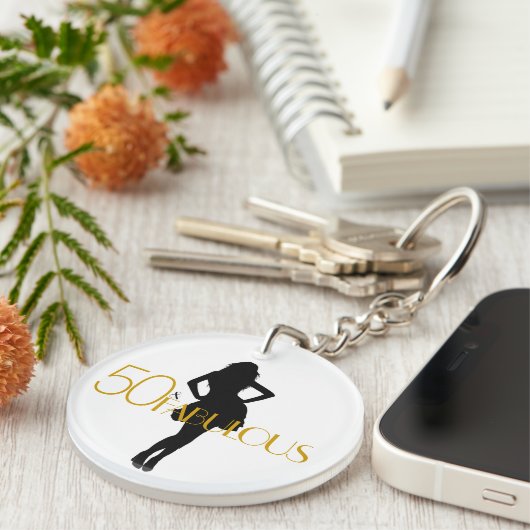 50 & FABULOUS Gold Glitter Fun Modern Silhouette Sleutelhanger (Voorkant Rechts)