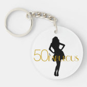 50 & FABULOUS Gold Glitter Fun Modern Silhouette Sleutelhanger (Voorkant)