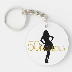 50 & FABULOUS Gold Glitter Fun Modern Silhouette Sleutelhanger