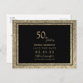 50 & Fabulous Gold Glitter Glam Save the Date Briefkaart (Voorkant / Achterkant)