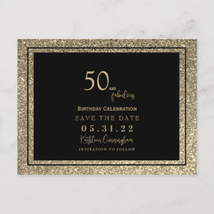 50 & Fabulous Gold Glitter Glam Save the Date Briefkaart