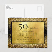50 & Fabulous Gold Glitter Save the Date Briefkaar Briefkaart (Voorkant / Achterkant)