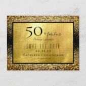 50 & Fabulous Gold Glitter Save the Date Briefkaar Briefkaart (Voorkant)