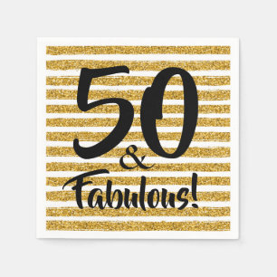 50 & Fabulous Gold Glitter Stripe Napkin Servet