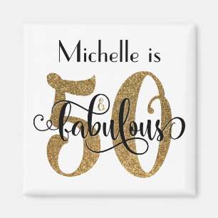 50 & Fabulous Gold Glitter Typography Birthday Magneet