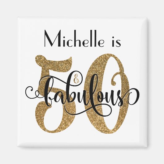 50 & Fabulous Gold Glitter Typography Birthday Magneet (Voorkant)