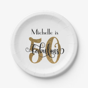 50 & Fabulous Gold Glitter Typography Birthday Papieren Bordje