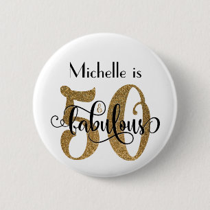 50 & Fabulous Gold Glitter Typography Birthday Ronde Button 5,7 Cm