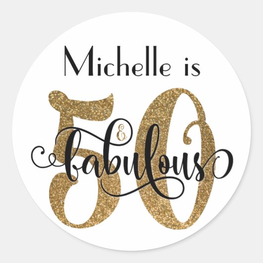 50 & Fabulous Gold Glitter Typography Birthday Ronde Sticker (Voorkant)