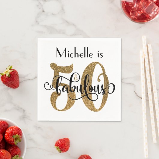 50 & Fabulous Gold Glitter Typography Birthday Servetten (Insitu)
