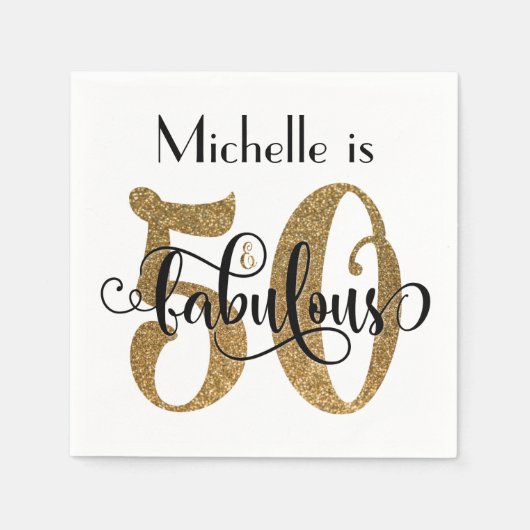 50 & Fabulous Gold Glitter Typography Birthday Servetten (Voorkant)