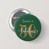50 & Fabulous Gold Glitter Typography Leaf Green Ronde Button 5,7 Cm (Voorkant /achterkant)