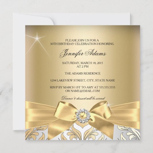 50 & Fabulous Gold Leaf & Bow 50th Birthday Invite Kaart (Achterkant)