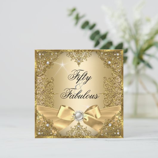 50 Fabulous Gold Pearl Bow 50e verjaardag Kaart (Staand voorkant)