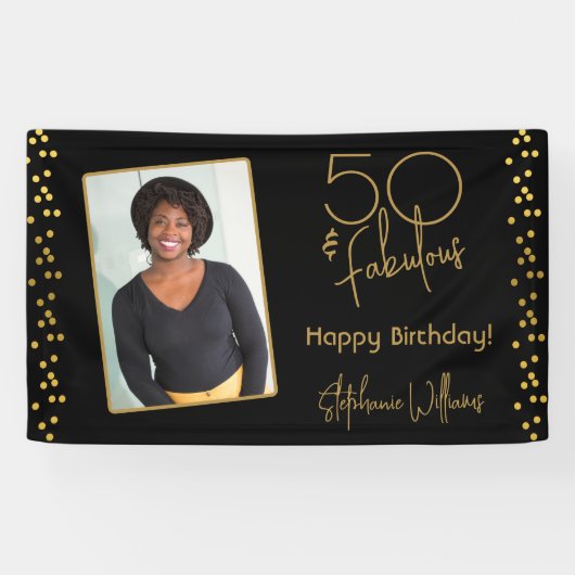 50 - Fabulous Gold Photo Template Birthday Bann Spandoek (Horizontaal)