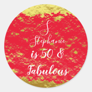 50 & Fabulous Gold Red Glitter Monogram Initialen Ronde Sticker