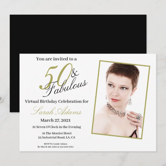 50 & Fabulous Gold VIRTUAL Birthday Invitation Kaart (Voorkant / Achterkant)