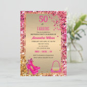 50 & Fabulous Goud Heet Roze Glitterij Hoge Hakken Kaart (Staand voorkant)